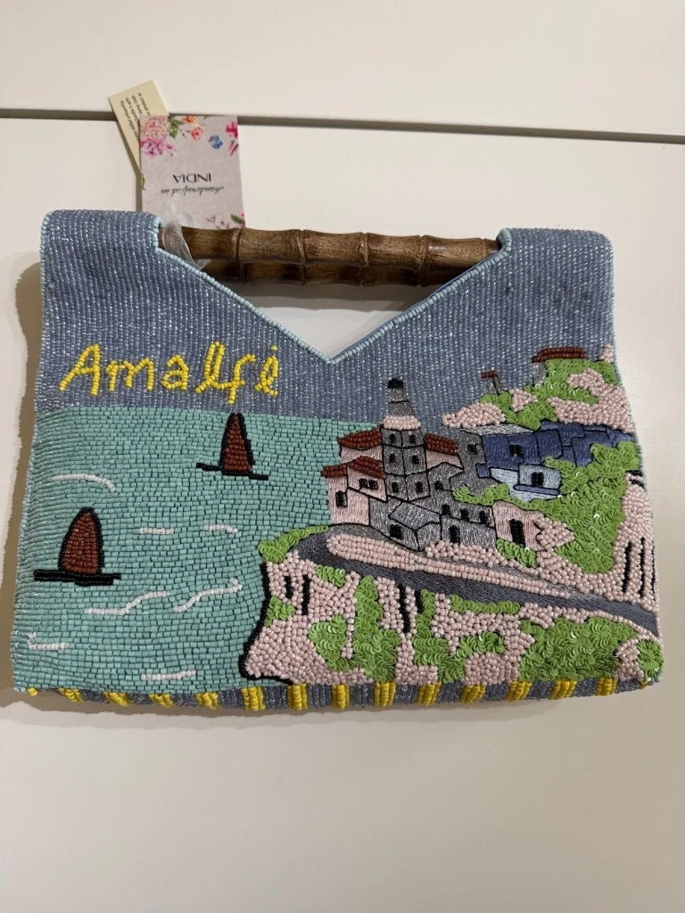 Handcrafted In India | Amalfi Southern Italy Beaded Top Handle Clutch 🇮🇹🍷 - Picture 9 of 12